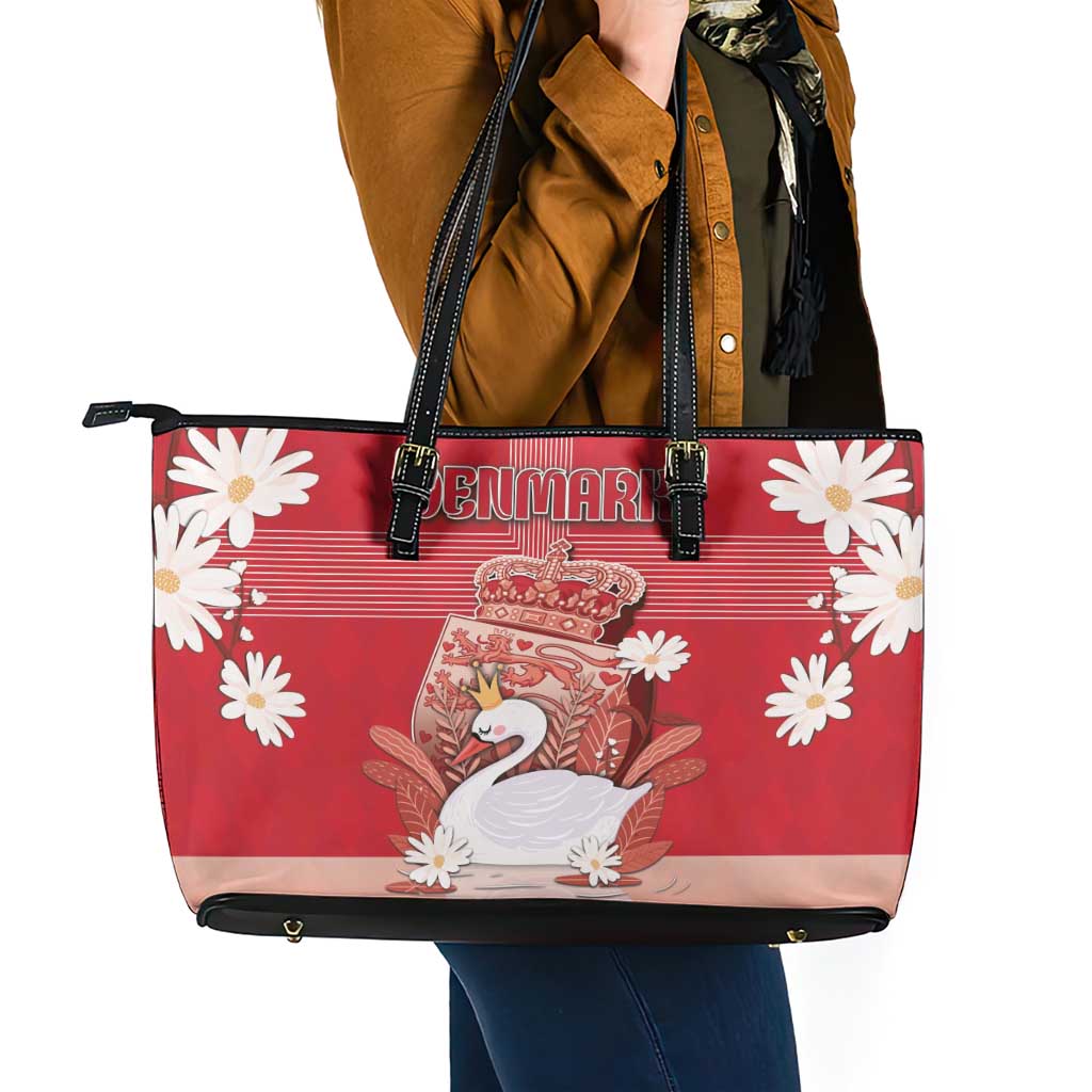 Denmark Leather Tote Bag Mute Swan With Symbol - Wonder Print Shop