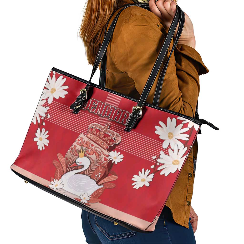 Denmark Leather Tote Bag Mute Swan With Symbol - Wonder Print Shop
