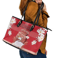 Denmark Leather Tote Bag Mute Swan With Symbol - Wonder Print Shop