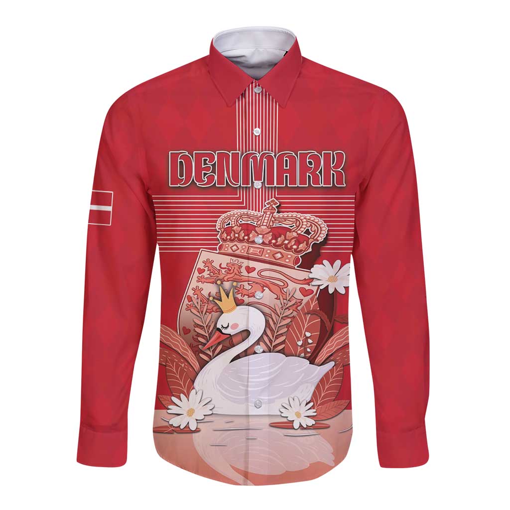 Personalized Denmark Long Sleeve Button Shirt Mute Swan With Symbol - Wonder Print Shop