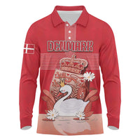Personalized Denmark Long Sleeve Polo Shirt Mute Swan With Symbol - Wonder Print Shop