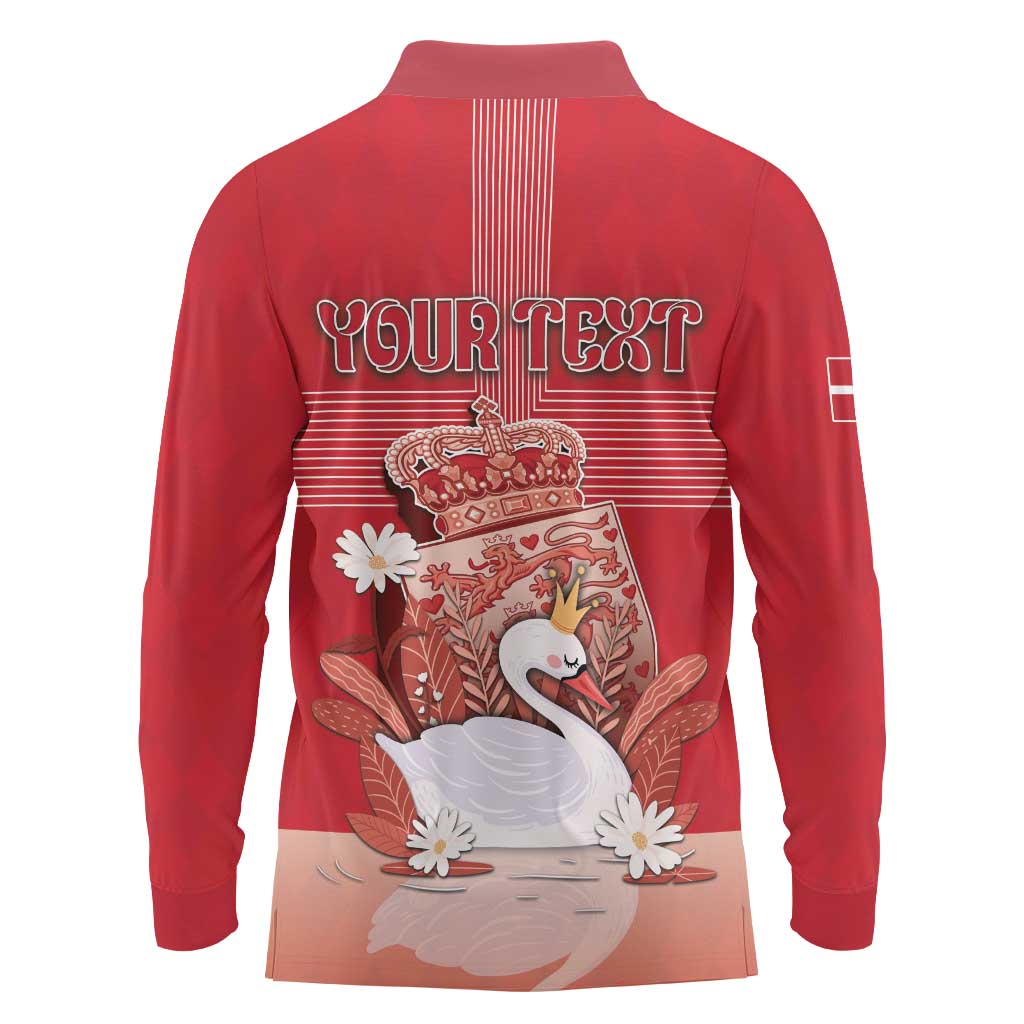 Personalized Denmark Long Sleeve Polo Shirt Mute Swan With Symbol - Wonder Print Shop