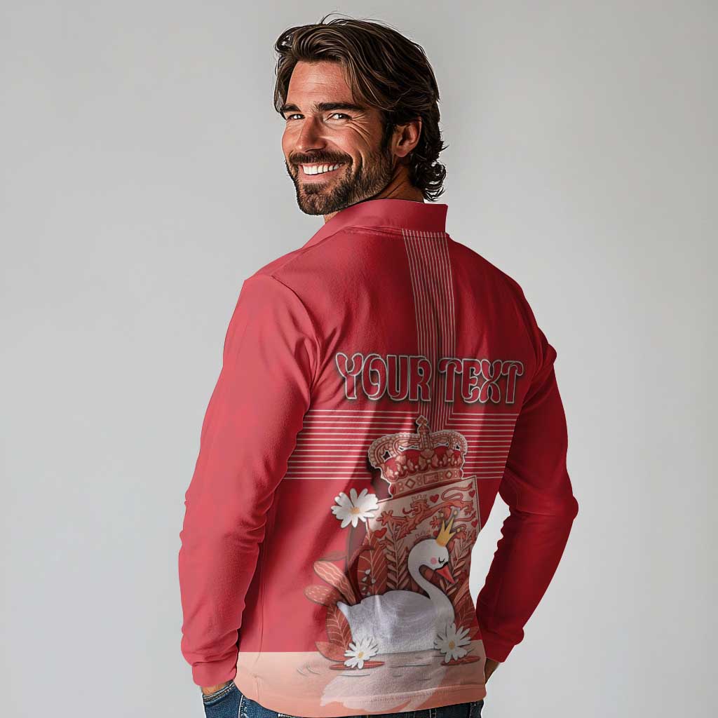 Personalized Denmark Long Sleeve Polo Shirt Mute Swan With Symbol - Wonder Print Shop
