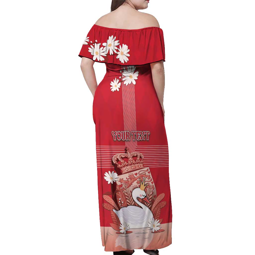 Personalized Denmark Off Shoulder Maxi Dress Mute Swan With Symbol - Wonder Print Shop