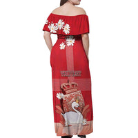 Personalized Denmark Off Shoulder Maxi Dress Mute Swan With Symbol - Wonder Print Shop