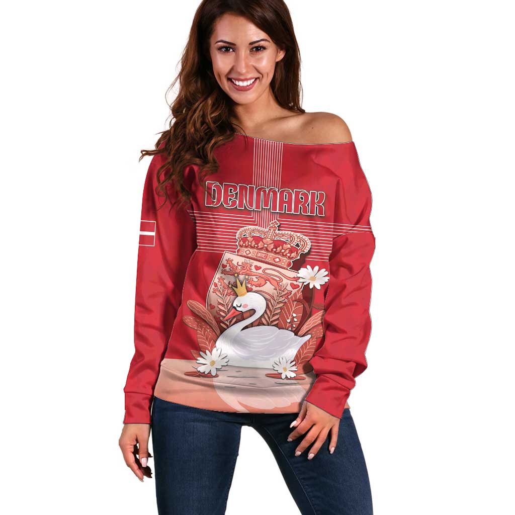 Personalized Denmark Off Shoulder Sweater Mute Swan With Symbol - Wonder Print Shop
