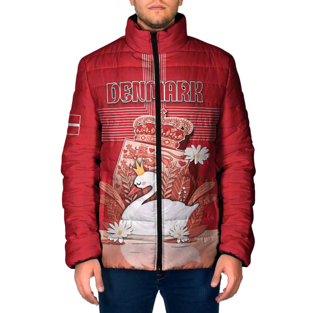 Personalized Denmark Padded Jacket Mute Swan With Symbol - Wonder Print Shop