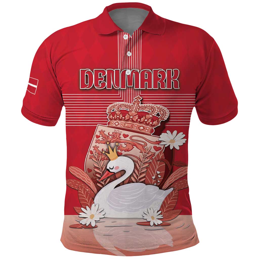 Personalized Denmark Polo Shirt Mute Swan With Symbol - Wonder Print Shop