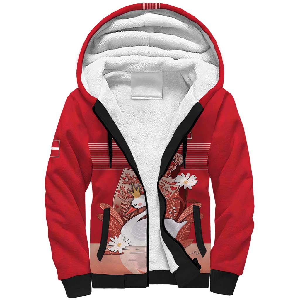 Personalized Denmark Sherpa Hoodie Mute Swan With Symbol - Wonder Print Shop