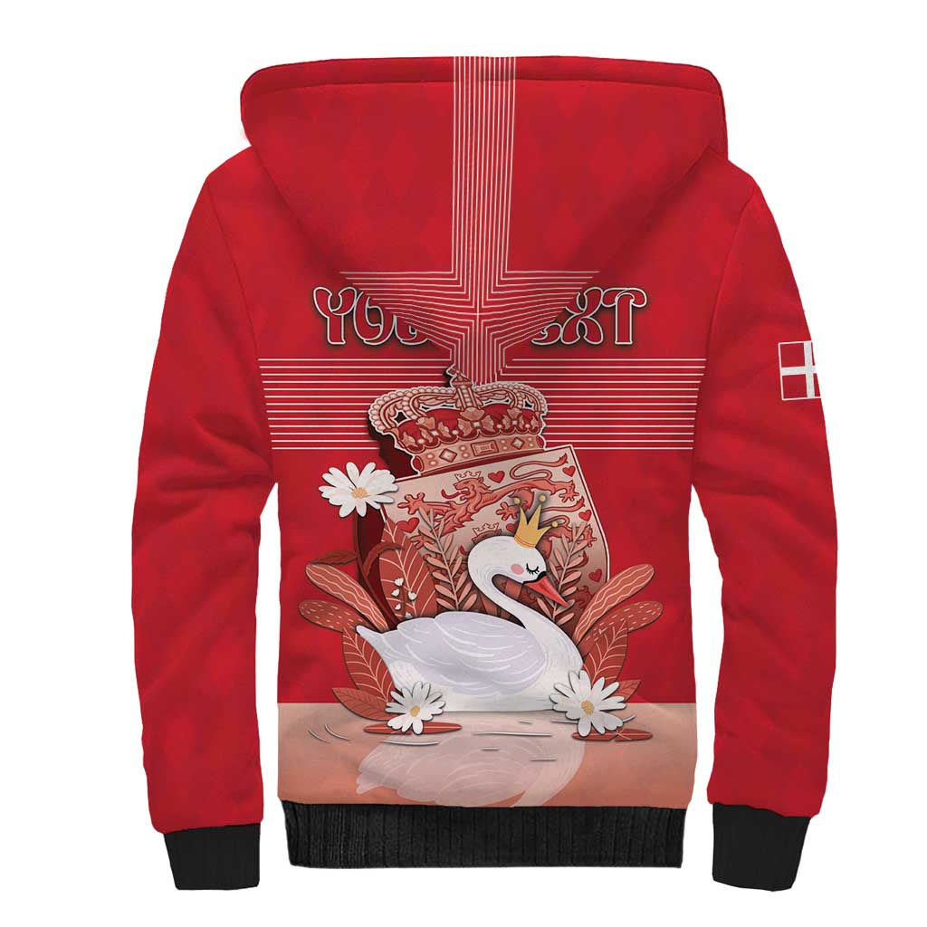 Personalized Denmark Sherpa Hoodie Mute Swan With Symbol - Wonder Print Shop