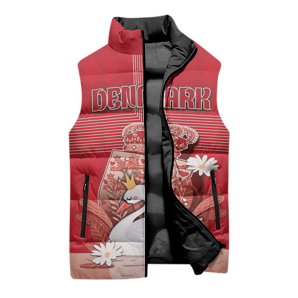 Personalized Denmark Sleeveless Puffer Jacket Mute Swan With Symbol - Wonder Print Shop