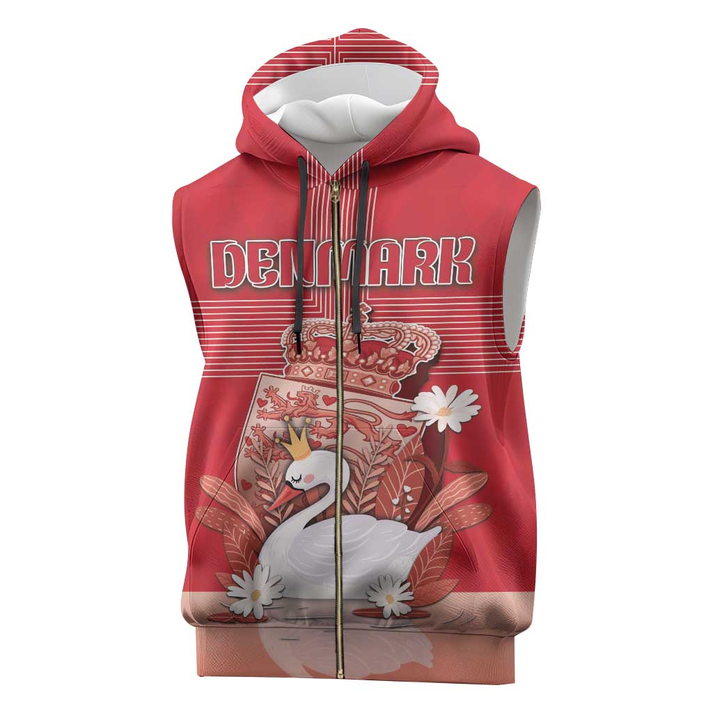 Personalized Denmark Sleeveless Zip Hoodie Mute Swan With Symbol - Wonder Print Shop