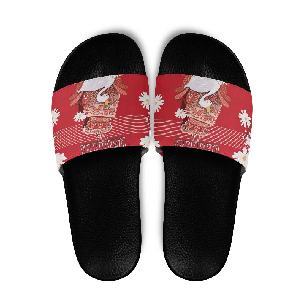 Denmark Slide Sandals Mute Swan With Symbol - Wonder Print Shop