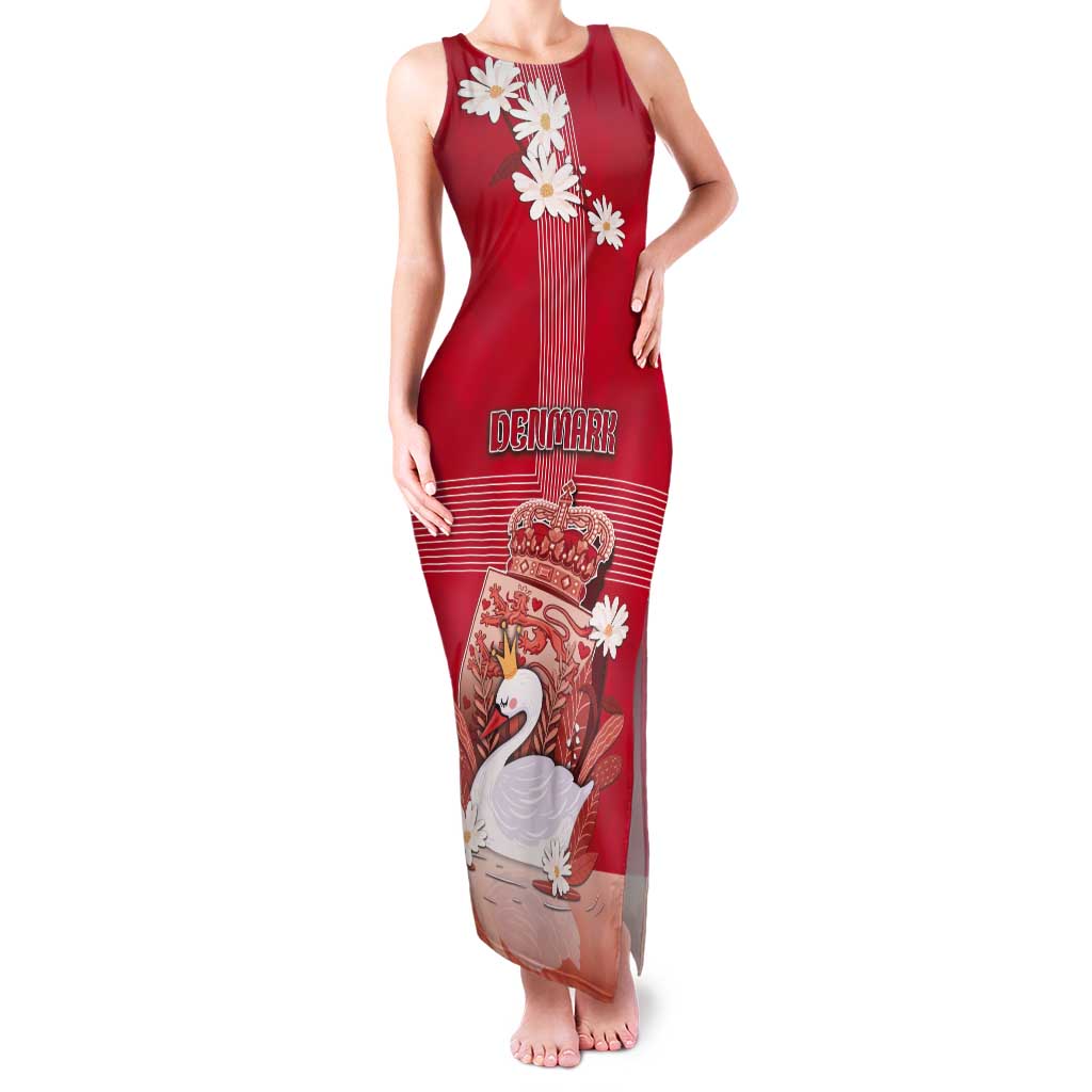 Personalized Denmark Tank Maxi Dress Mute Swan With Symbol - Wonder Print Shop