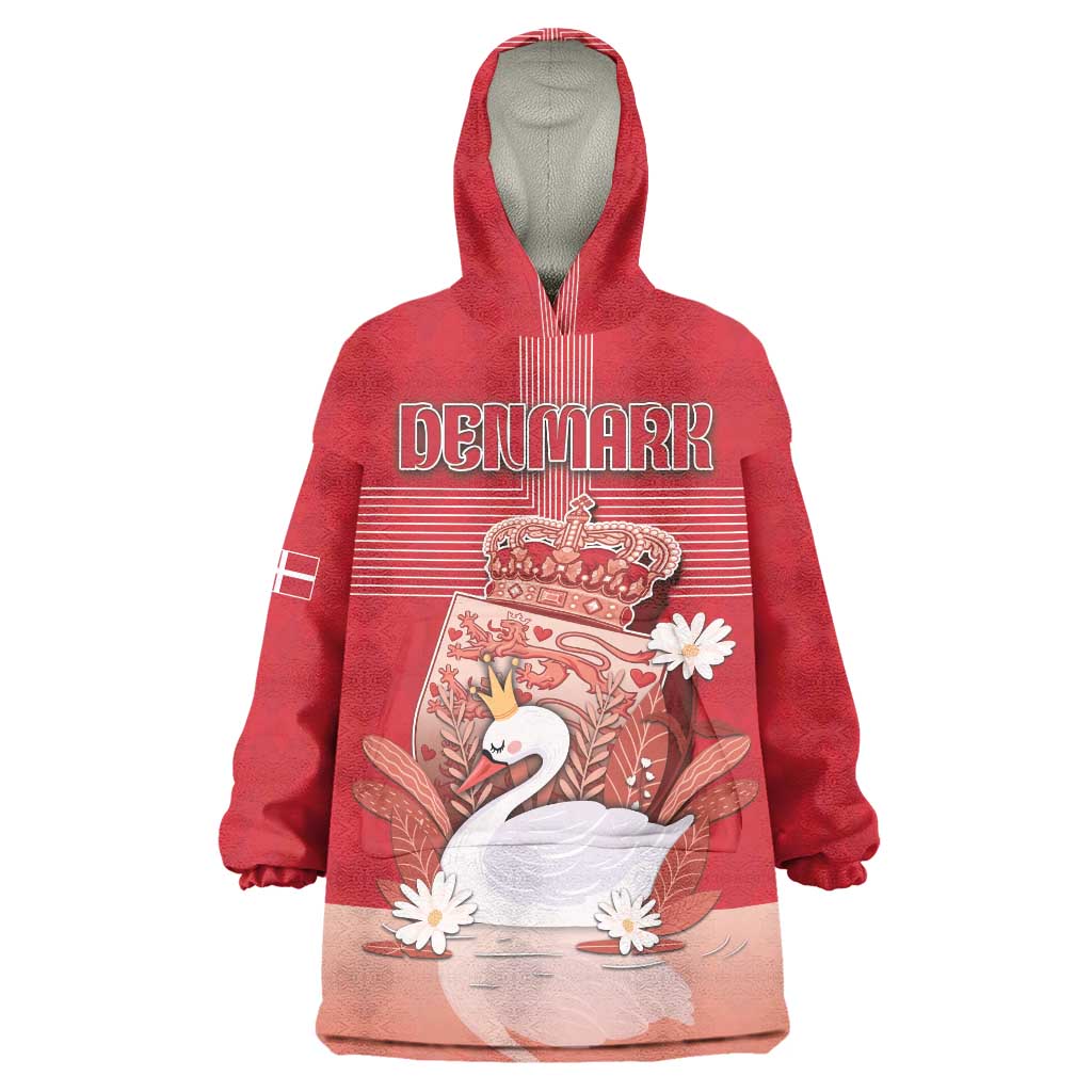 Personalized Denmark Wearable Blanket Hoodie Mute Swan With Symbol - Wonder Print Shop