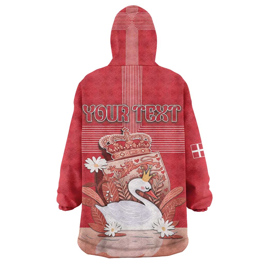 Personalized Denmark Wearable Blanket Hoodie Mute Swan With Symbol - Wonder Print Shop