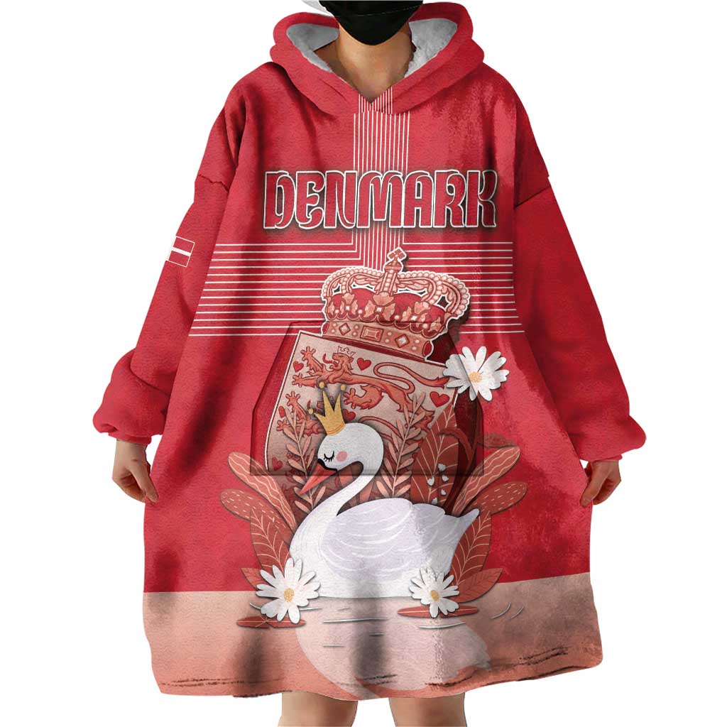 Personalized Denmark Wearable Blanket Hoodie Mute Swan With Symbol - Wonder Print Shop
