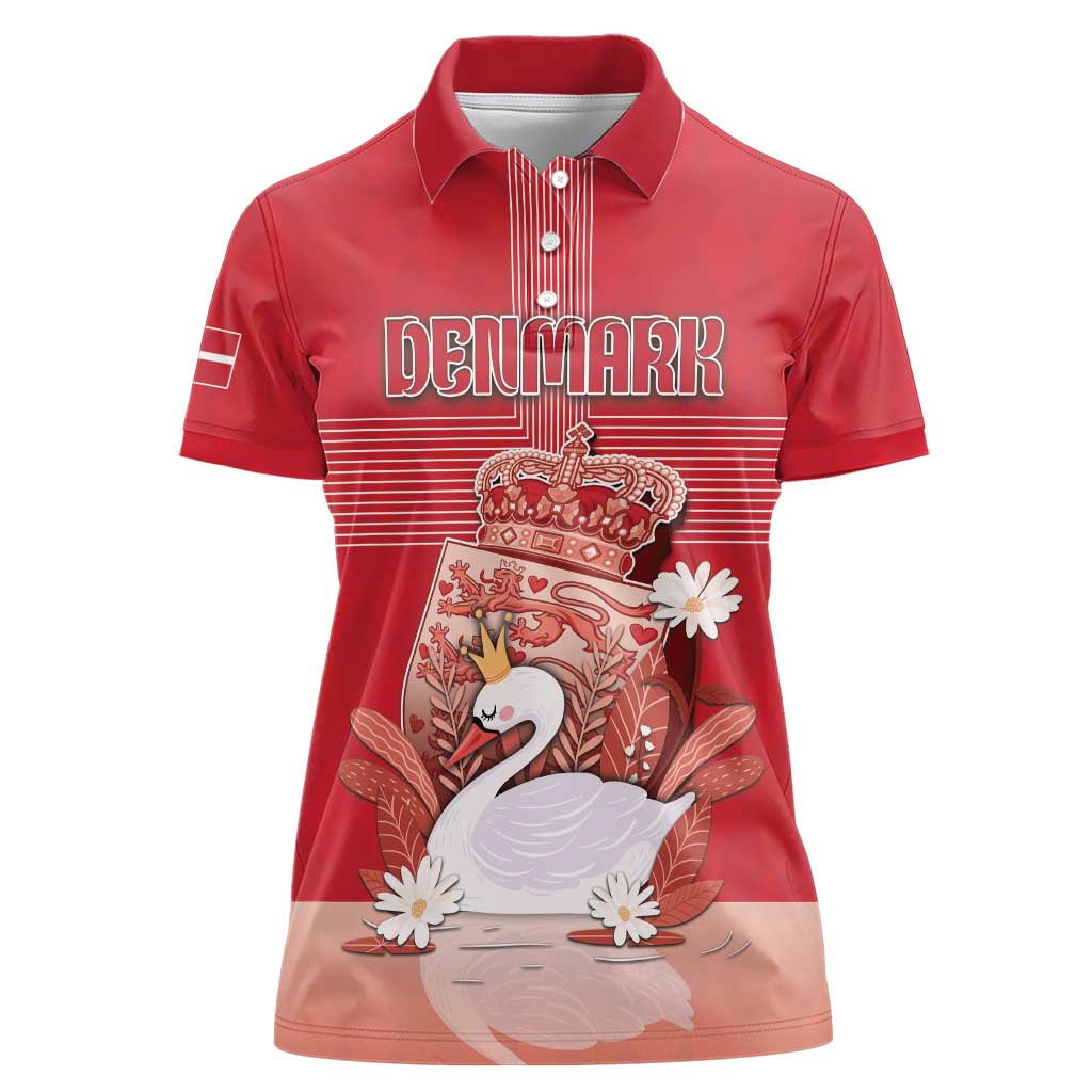 Personalized Denmark Women Polo Shirt Mute Swan With Symbol - Wonder Print Shop