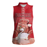 Personalized Denmark Women Sleeveless Polo Shirt Mute Swan With Symbol - Wonder Print Shop