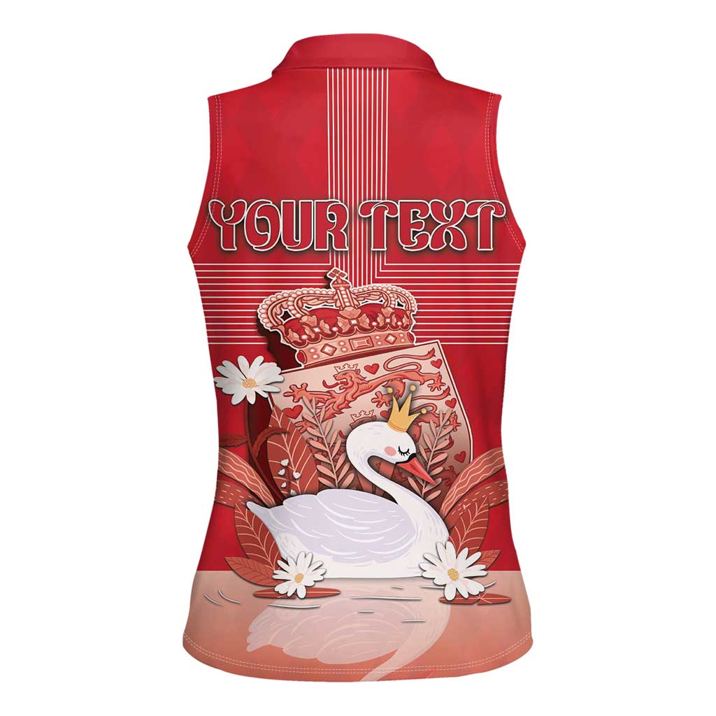 Personalized Denmark Women Sleeveless Polo Shirt Mute Swan With Symbol - Wonder Print Shop