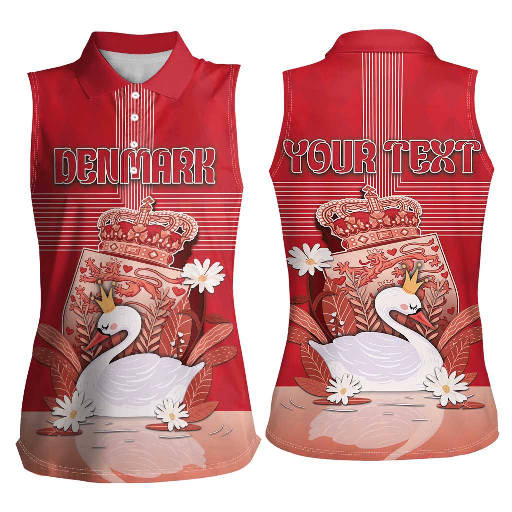 Personalized Denmark Women Sleeveless Polo Shirt Mute Swan With Symbol - Wonder Print Shop