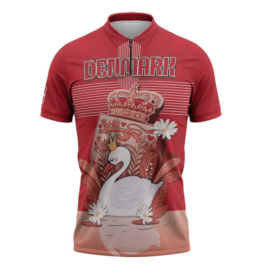 Personalized Denmark Zipper Polo Shirt Mute Swan With Symbol - Wonder Print Shop