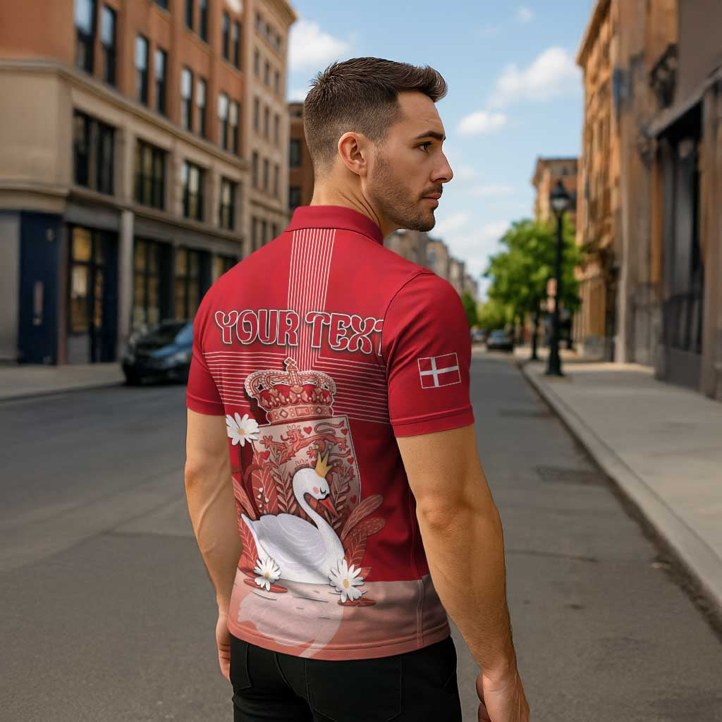 Personalized Denmark Zipper Polo Shirt Mute Swan With Symbol - Wonder Print Shop