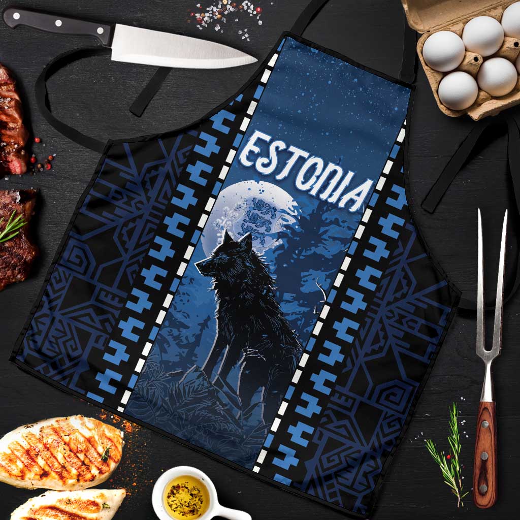Estonia Apron Night Wolf With Pattern - Wonder Print Shop