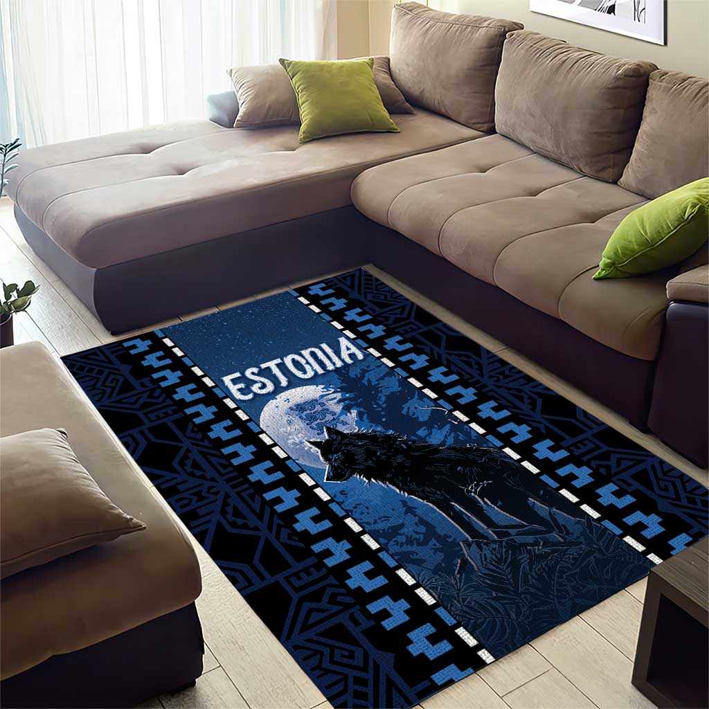 Estonia Area Rug Night Wolf With Pattern - Wonder Print Shop