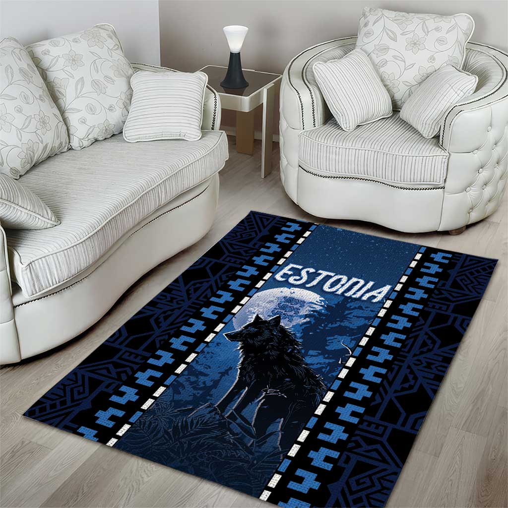 Estonia Area Rug Night Wolf With Pattern - Wonder Print Shop