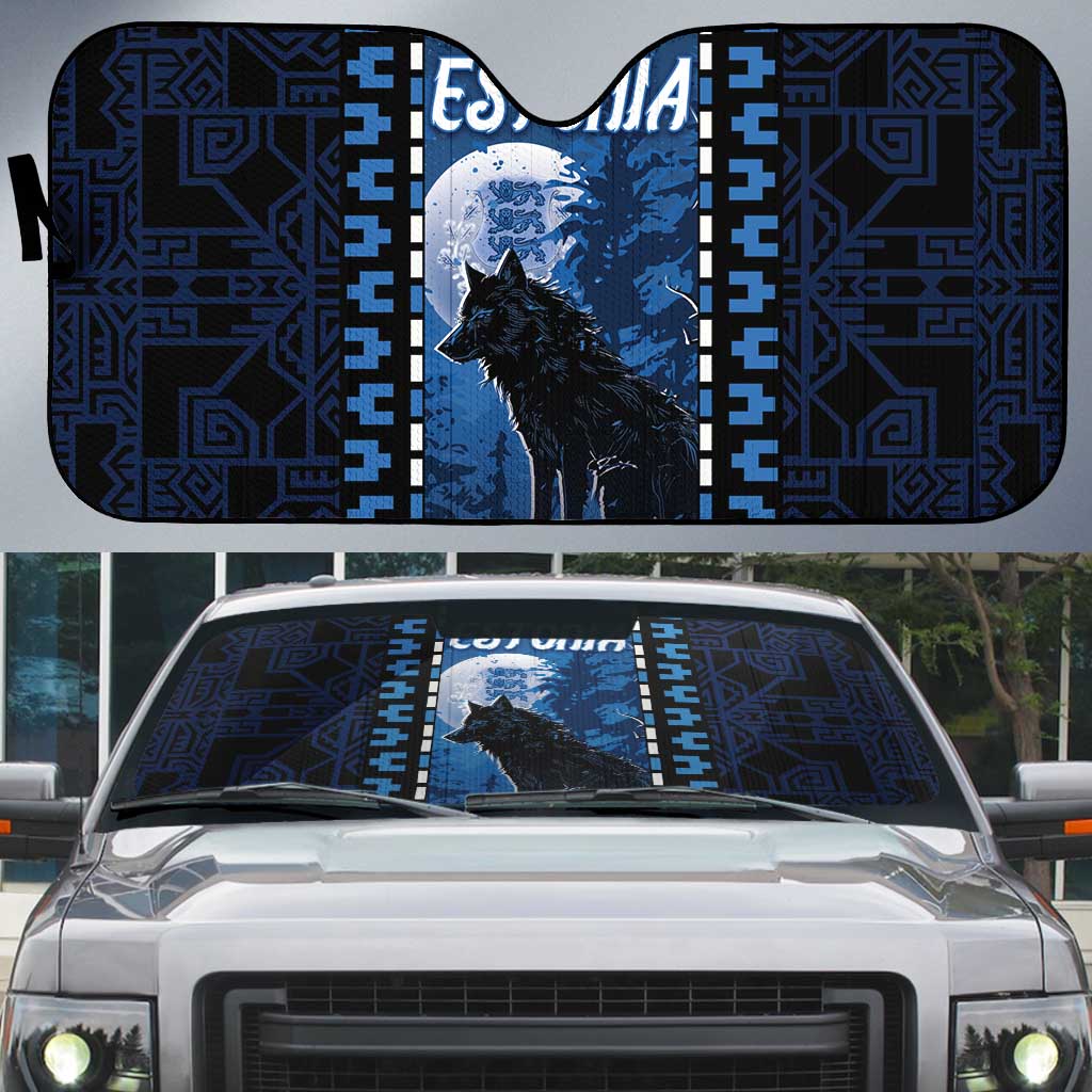 Estonia Auto Sun Shade Night Wolf With Pattern - Wonder Print Shop
