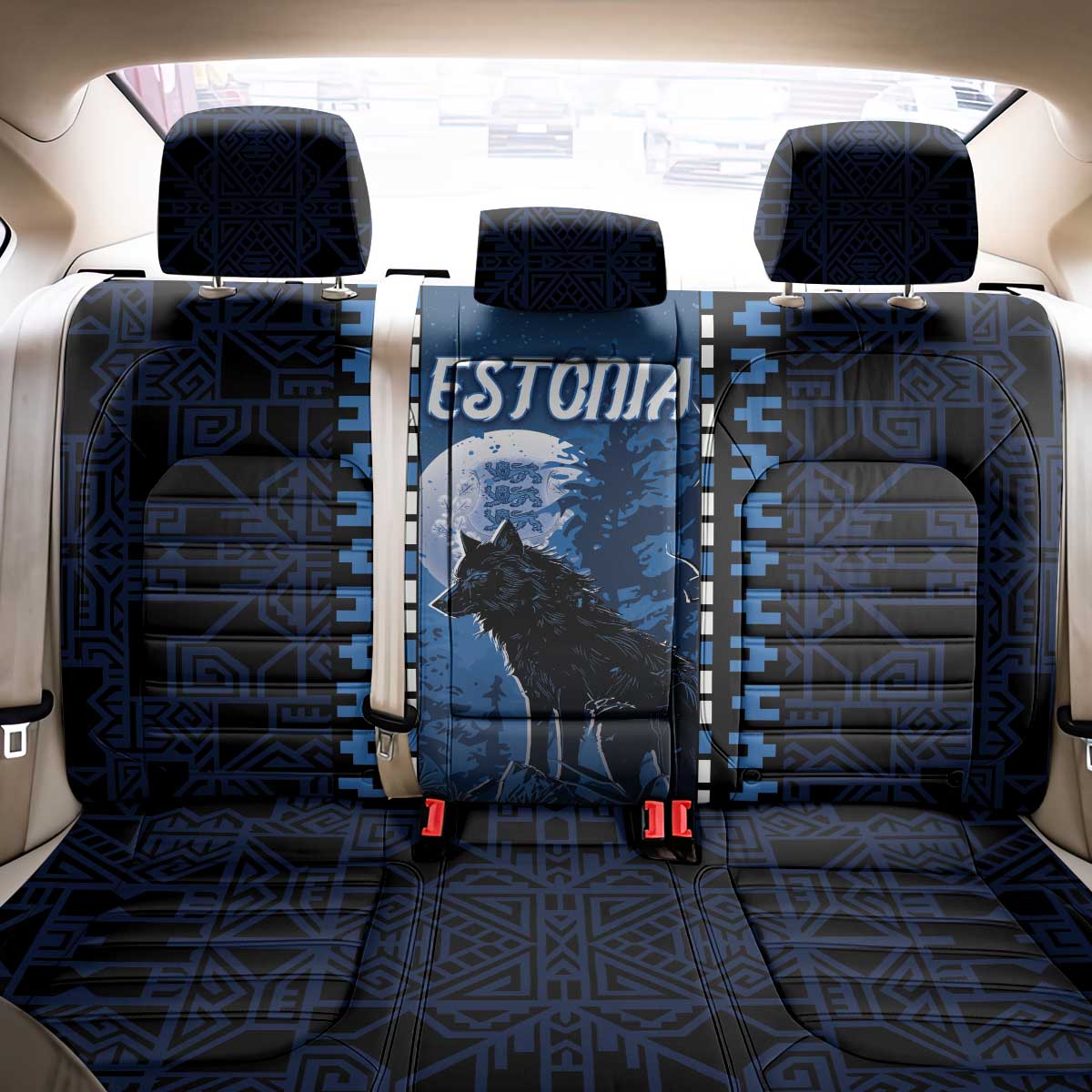 Estonia Back Car Seat Cover Night Wolf With Pattern - Wonder Print Shop