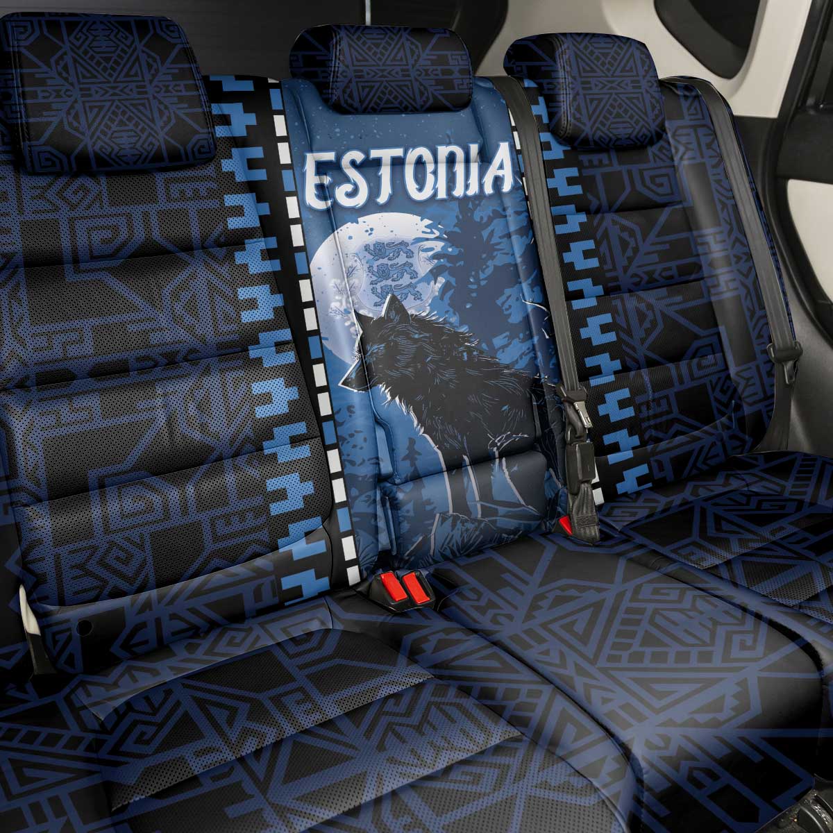 Estonia Back Car Seat Cover Night Wolf With Pattern - Wonder Print Shop