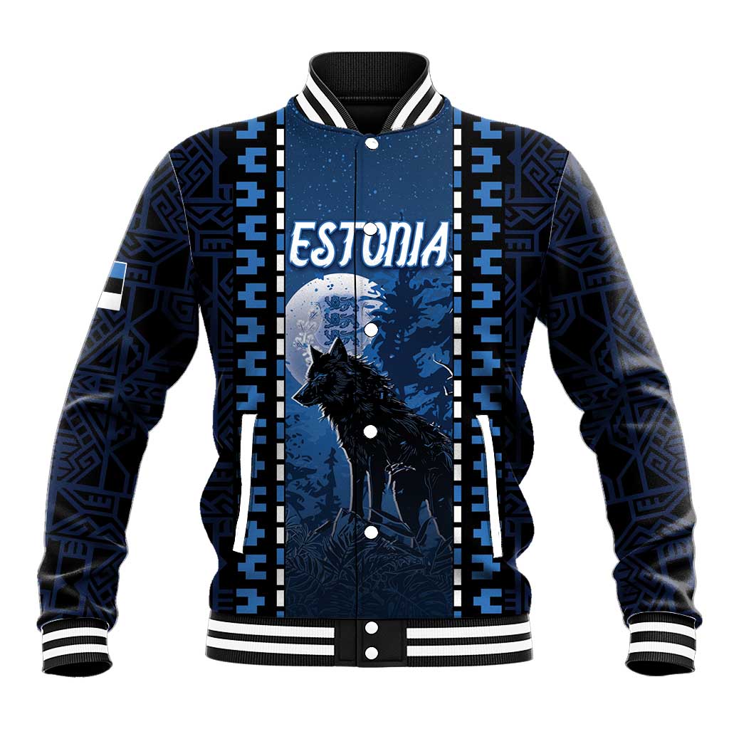 Personalized Estonia Baseball Jacket Night Wolf With Pattern - Wonder Print Shop