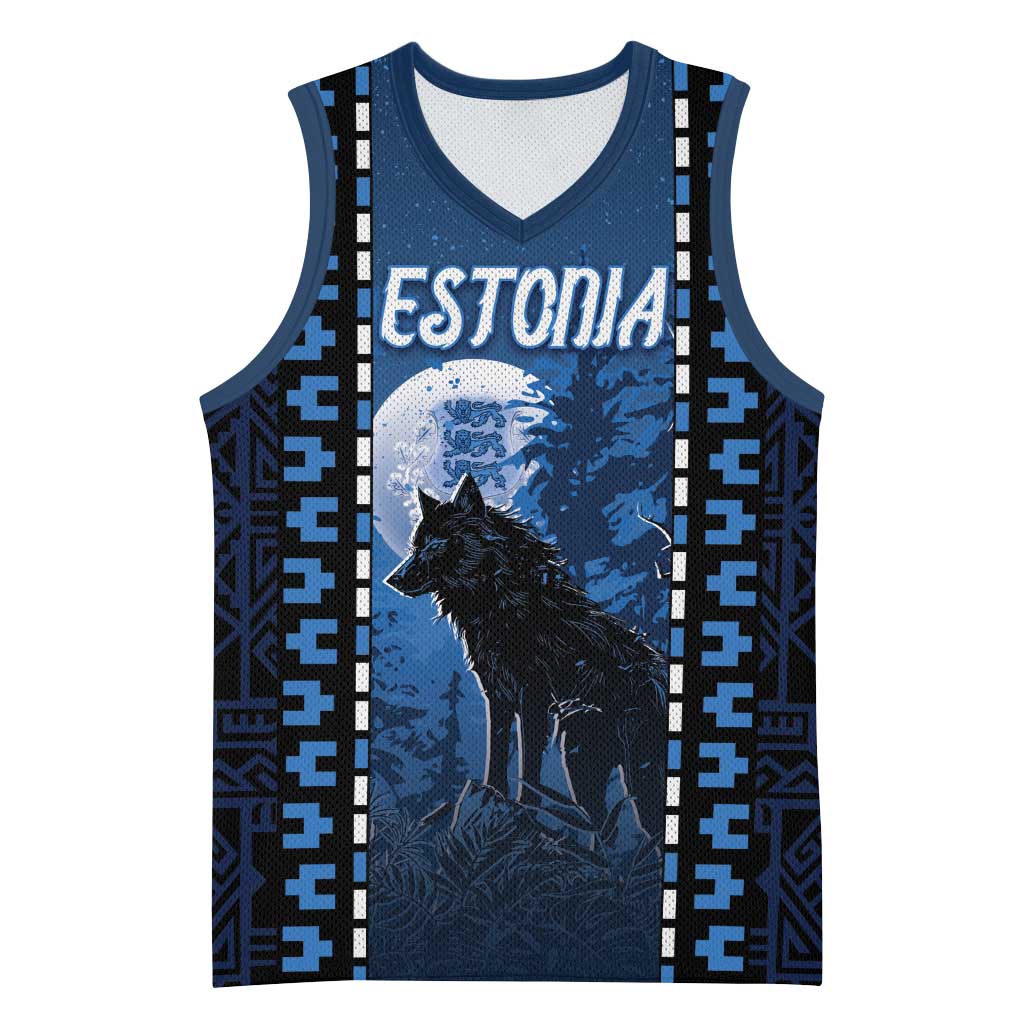Personalized Estonia Basketball Jersey Night Wolf With Pattern - Wonder Print Shop