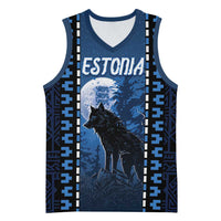 Personalized Estonia Basketball Jersey Night Wolf With Pattern - Wonder Print Shop