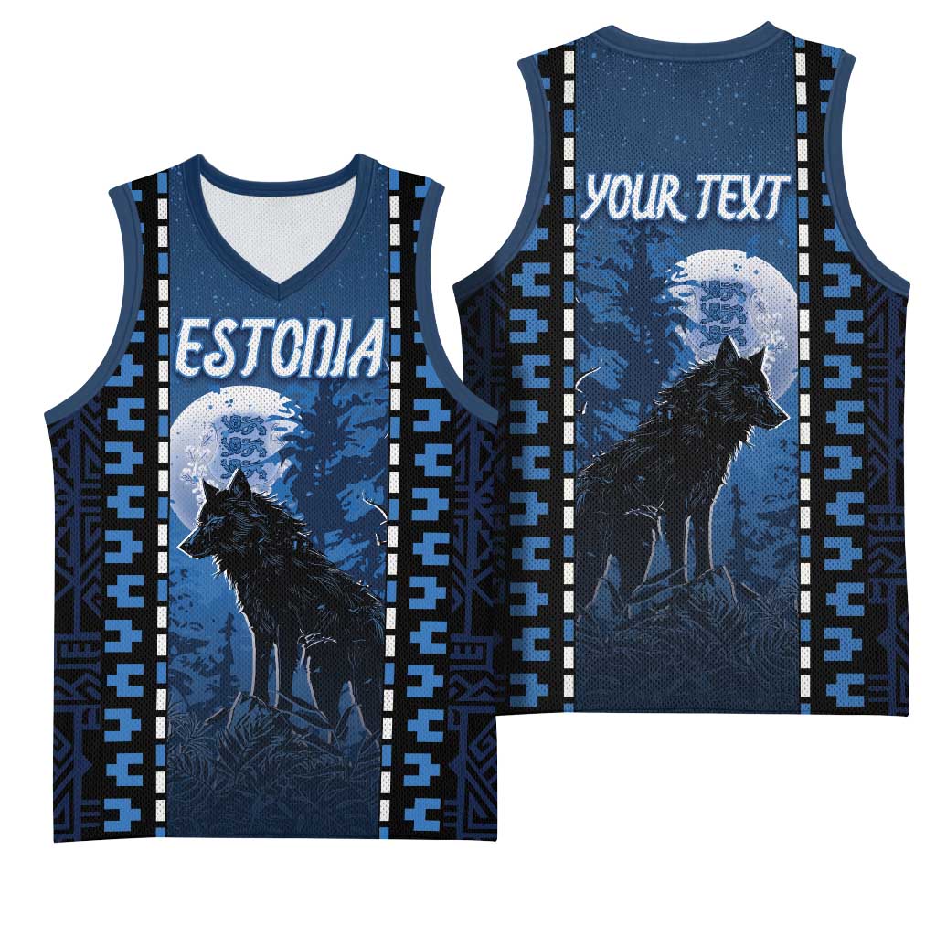 Personalized Estonia Basketball Jersey Night Wolf With Pattern - Wonder Print Shop