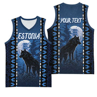 Personalized Estonia Basketball Jersey Night Wolf With Pattern - Wonder Print Shop