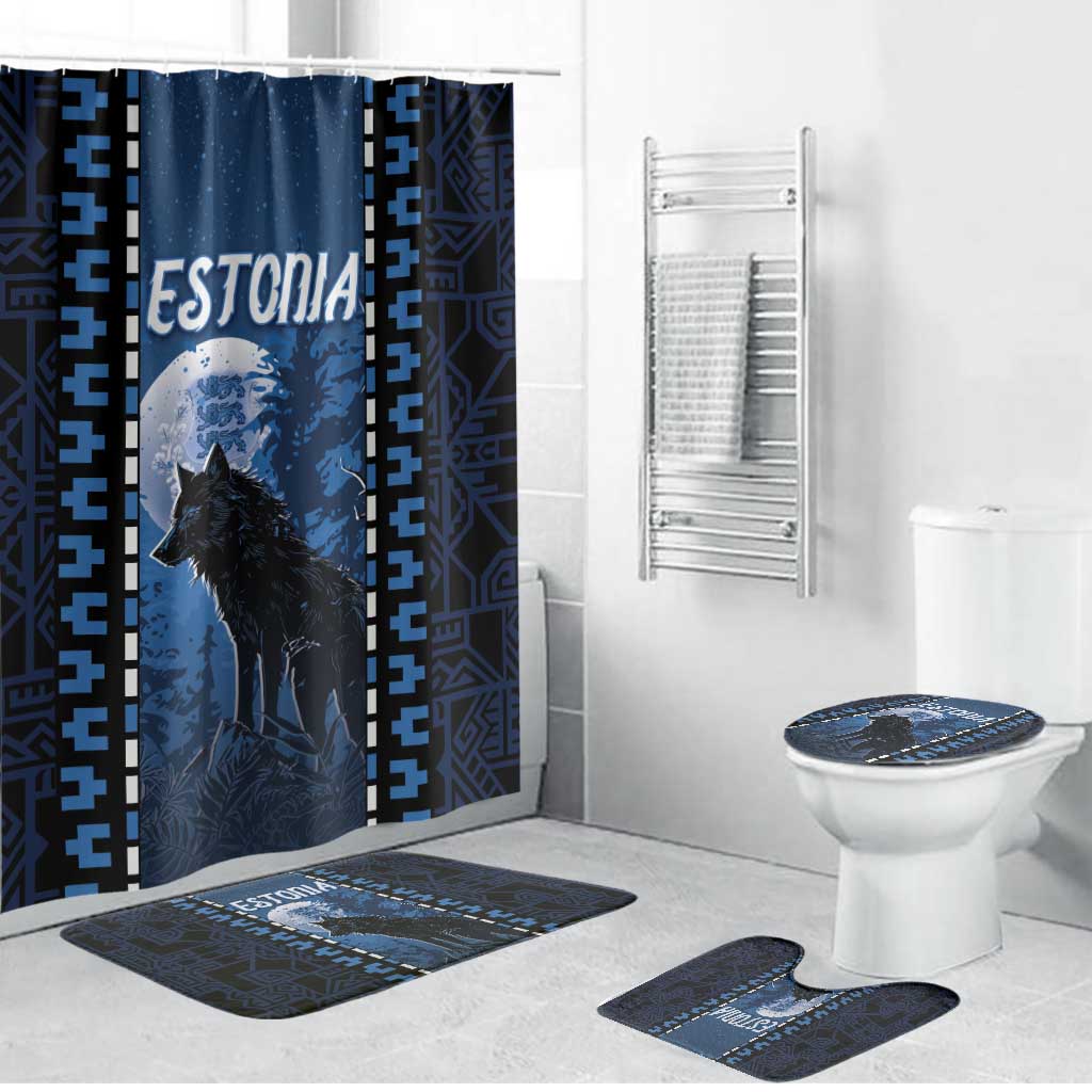 Estonia Bathroom Set Night Wolf With Pattern - Wonder Print Shop