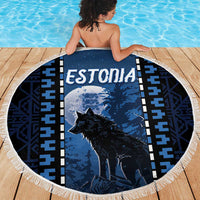 Estonia Beach Blanket Night Wolf With Pattern - Wonder Print Shop