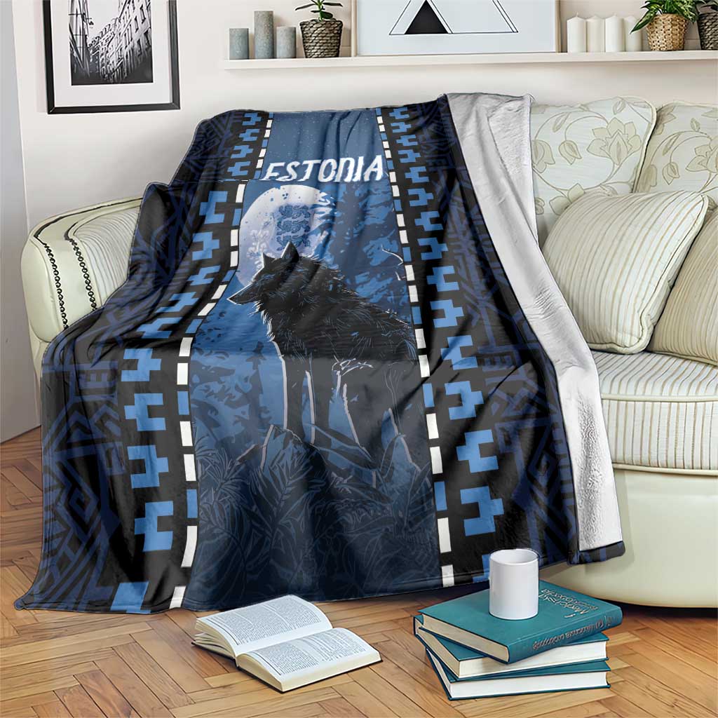 Estonia Blanket Night Wolf With Pattern - Wonder Print Shop