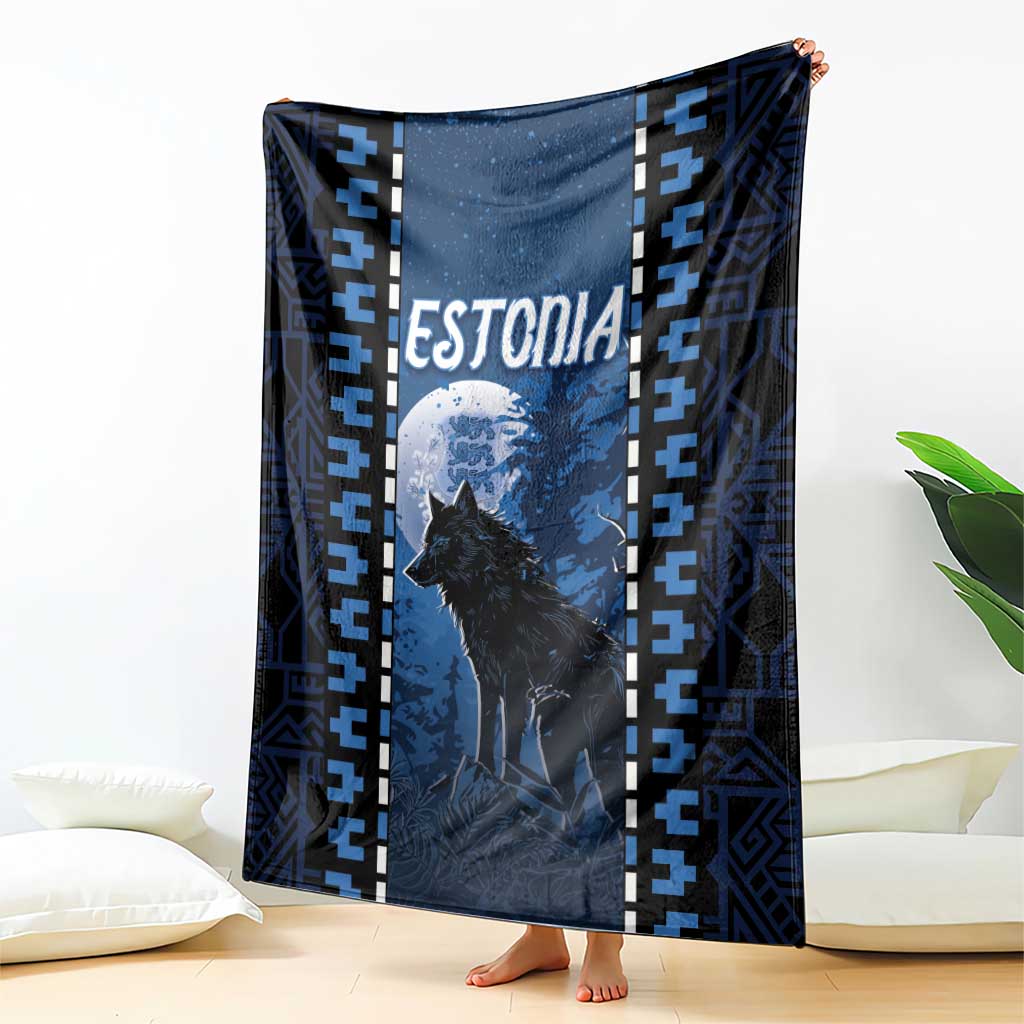 Estonia Blanket Night Wolf With Pattern - Wonder Print Shop