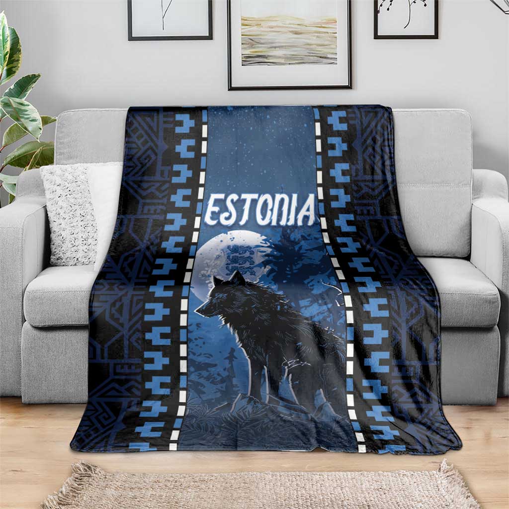 Estonia Blanket Night Wolf With Pattern - Wonder Print Shop