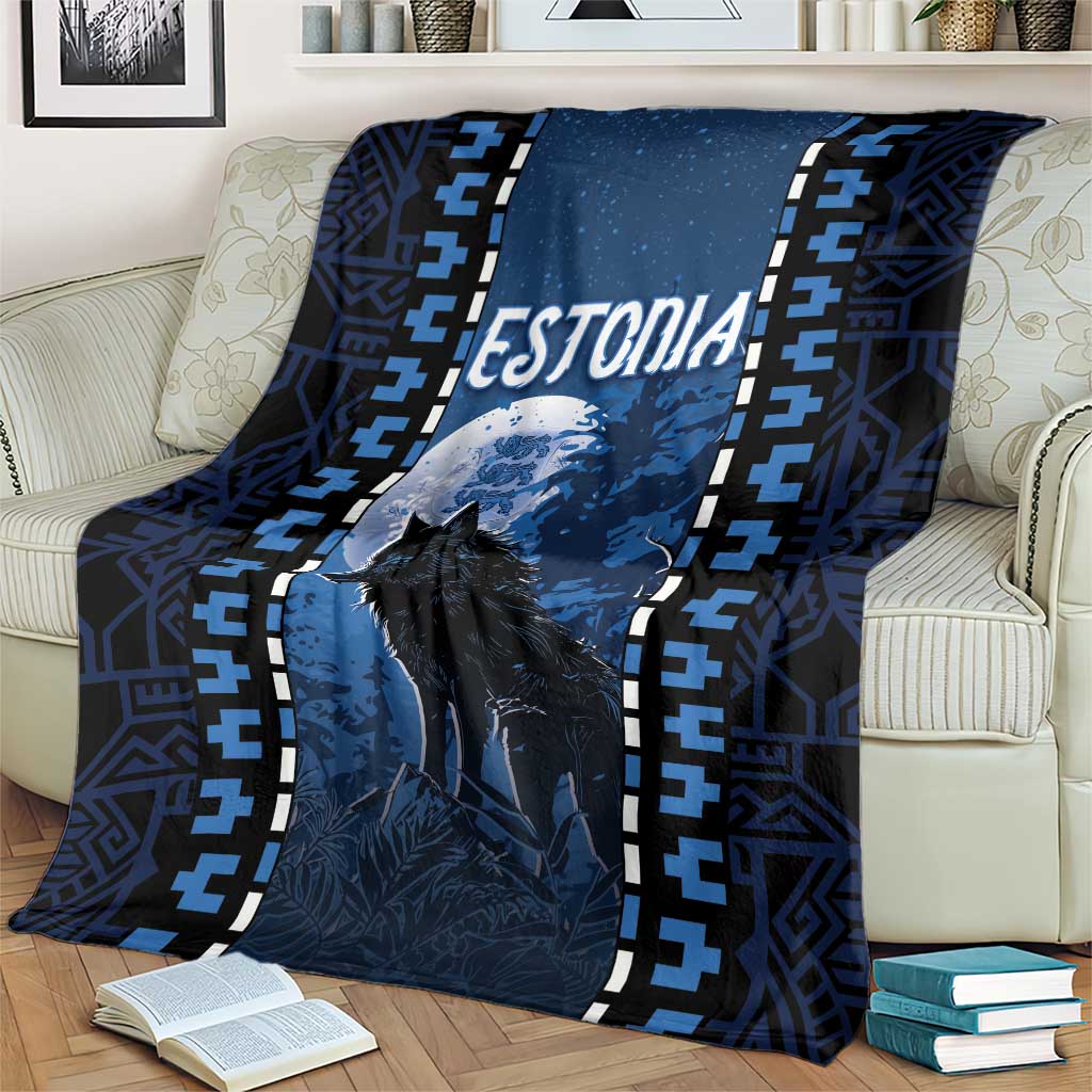 Estonia Blanket Night Wolf With Pattern - Wonder Print Shop