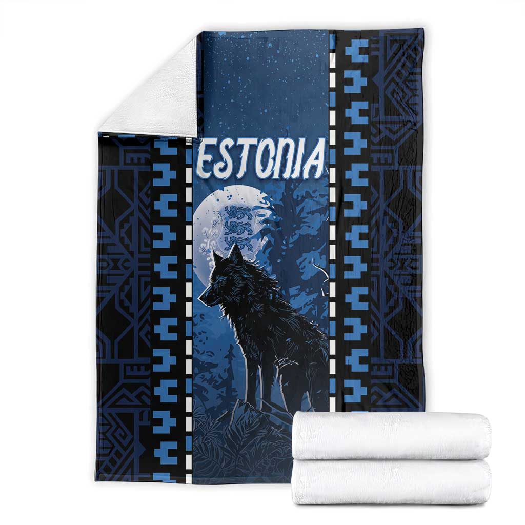 Estonia Blanket Night Wolf With Pattern - Wonder Print Shop