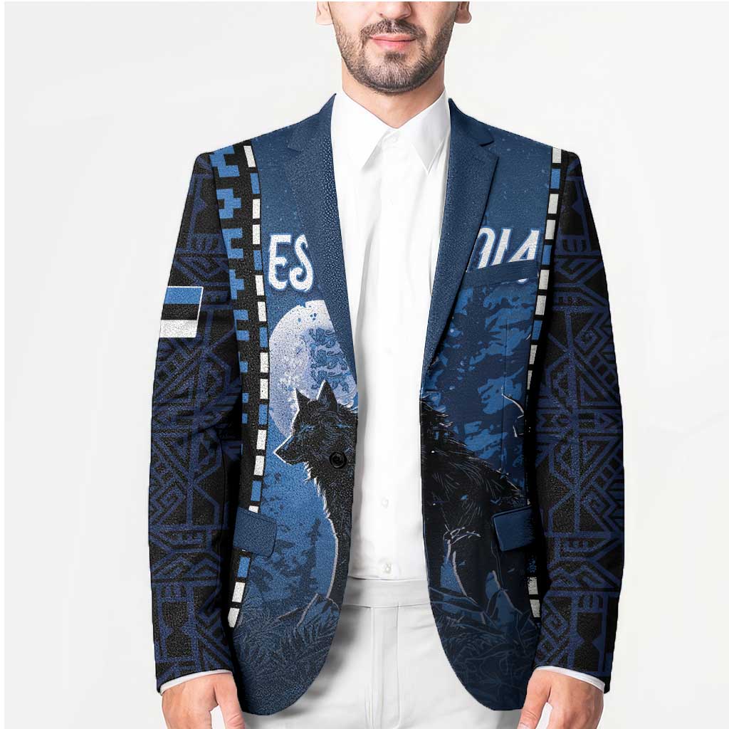 Personalized Estonia Blazer Night Wolf With Pattern - Wonder Print Shop
