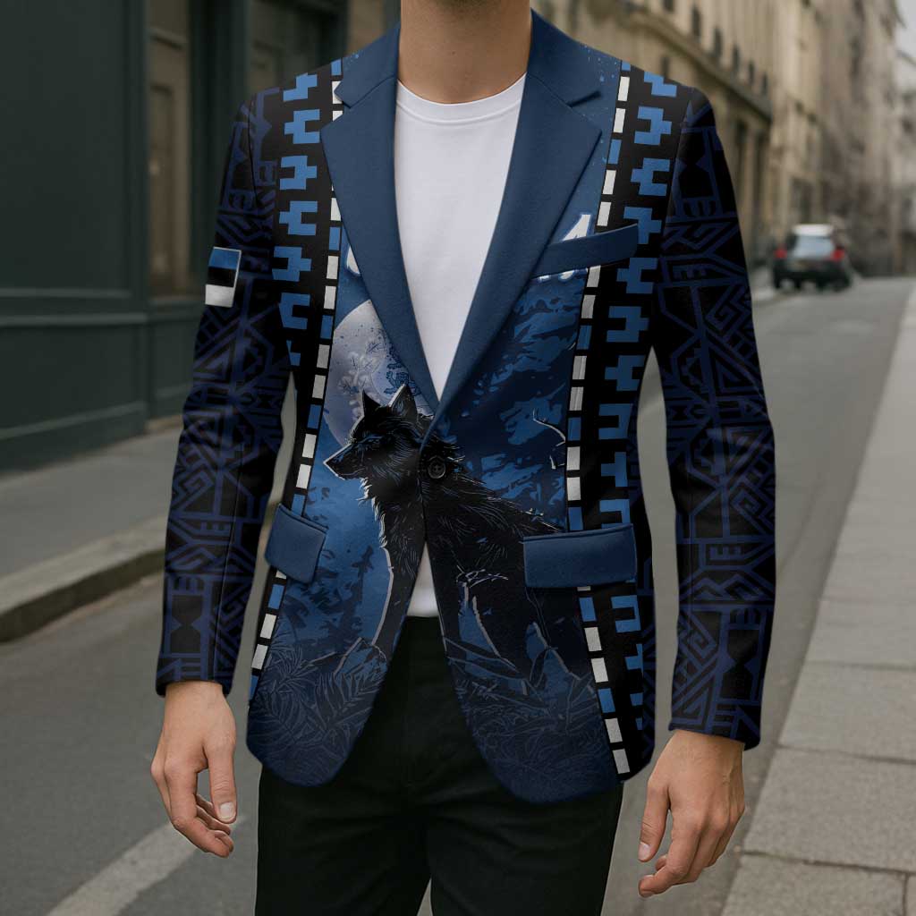 Personalized Estonia Blazer Night Wolf With Pattern - Wonder Print Shop