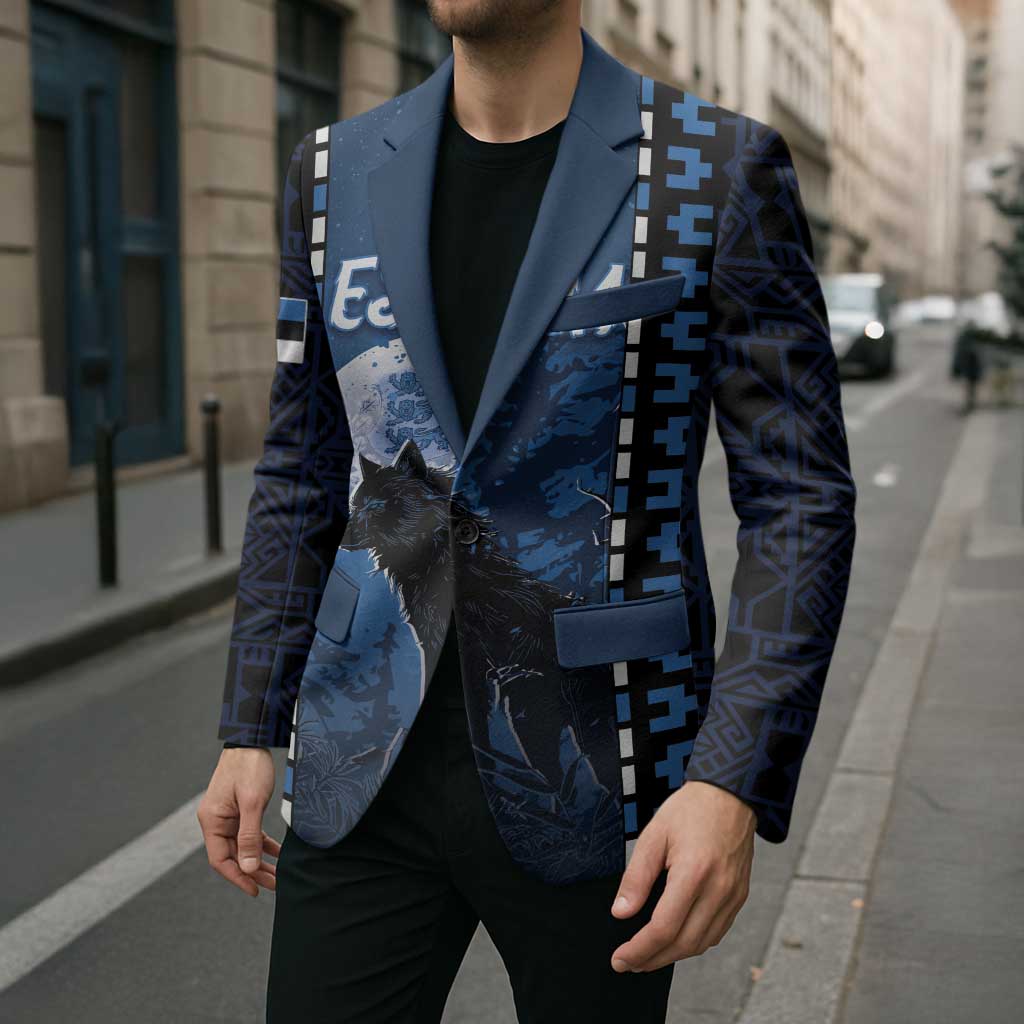 Personalized Estonia Blazer Night Wolf With Pattern - Wonder Print Shop