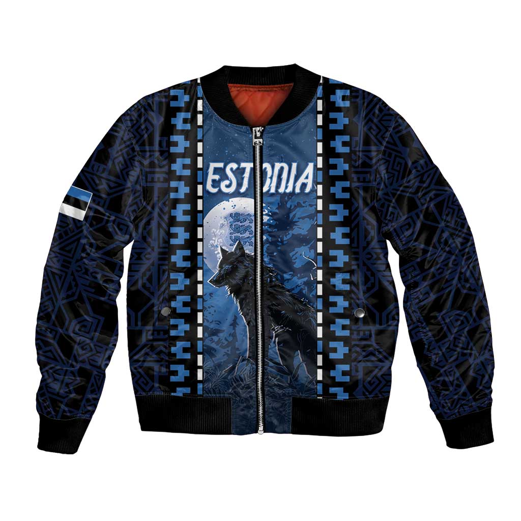 Personalized Estonia Bomber Jacket Night Wolf With Pattern - Wonder Print Shop