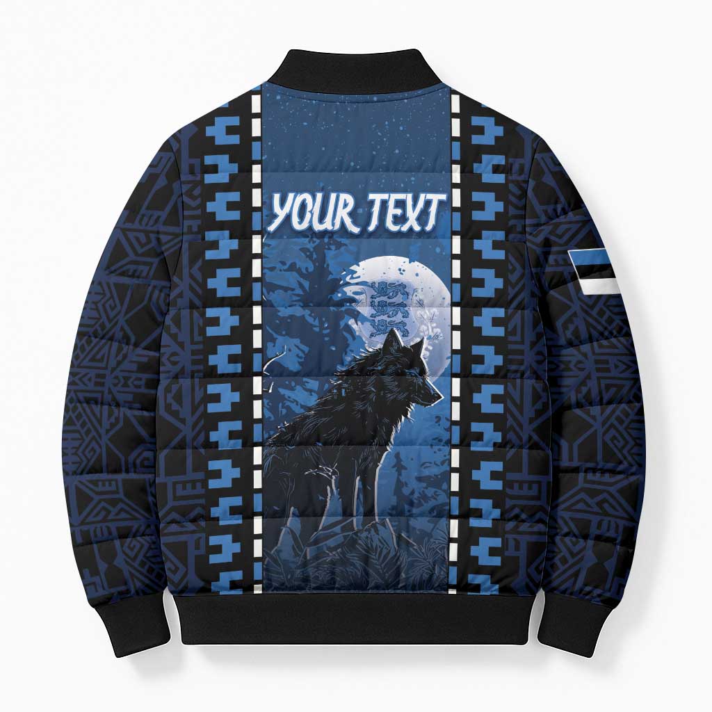 Personalized Estonia Bomber Puffer Jacket Night Wolf With Pattern - Wonder Print Shop